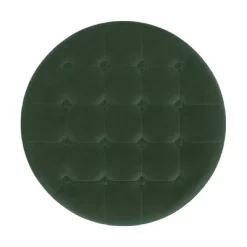 Tufted Round Storage Ottoman Loden Green Velvet - HomePop