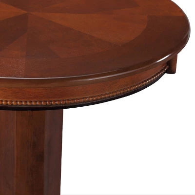 42" Wood Pub Bar Table With Sunburst Design And Carved Pedestal Dark Brown - Benzara - Image 3