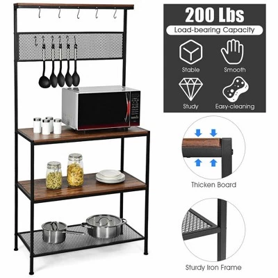 Costway 4-Tier Kitchen Bakers Rack Microwave Oven Stand Industrial W/Hooks & Mesh Panel - Image 7