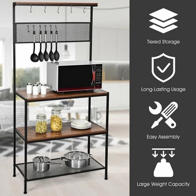 Costway 4-Tier Kitchen Bakers Rack Microwave Oven Stand Industrial W/Hooks & Mesh Panel - Image 5