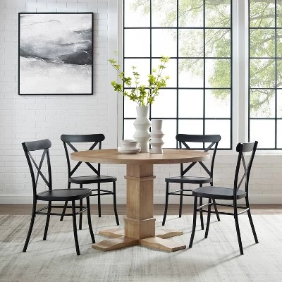 5pc Joanna Round Dining Set With 4 Camille Chairs Matte Black - Crosley