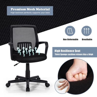 Costway Mid-Back Office Executive Chair Mesh Chair Height Adjustable W/ Lumbar Support - Image 8