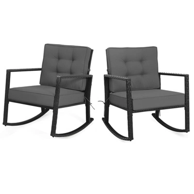 Tangkula 2PCS Outdoor Wicker Rocking Chairs Glider Rattan Rocker Recliner With Cushion - Image 10