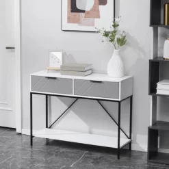 HOMCOM Modern Console Table With 2 Drawers And Open Shelf, Sofa Table For Entryway, Living Room And Hallway, White