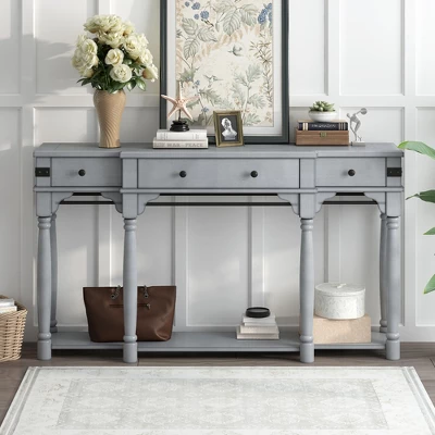 Vintage Style 60" Console Table With Storage Drawers And Bottom Shelf - ModernLuxe
