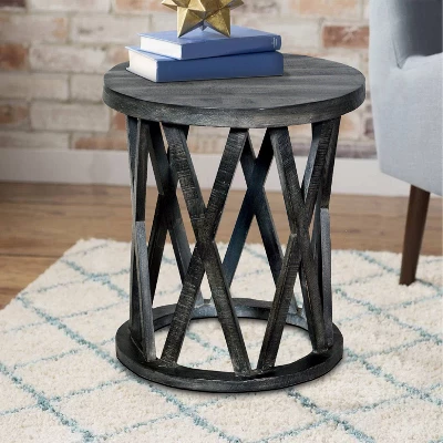 22" Farmhouse Style Round Wooden End Table With Airy Design Base Gray - The Urban Port - Image 5