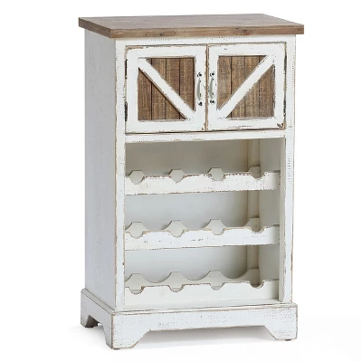 LuxenHome White And Natural Wood 2-Door Wine Cabinet - Image 8