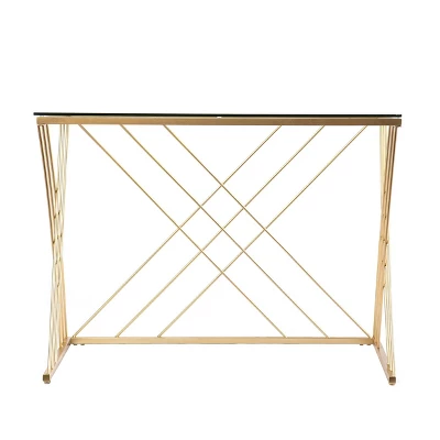 Oaknut Modern Glass Top Desk Gold - Aiden Lane - Image 2