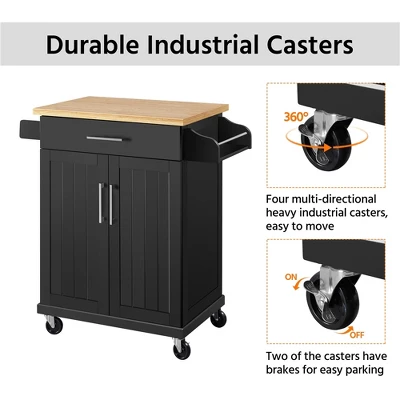 Yaheetech Rolling Kitchen Island Kitchen Cart With Towel Rack & Drawer - Image 5