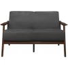 Carlson Velvet Upholstered Loveseat In Dark Gray And Dark Walnut - Lexicon