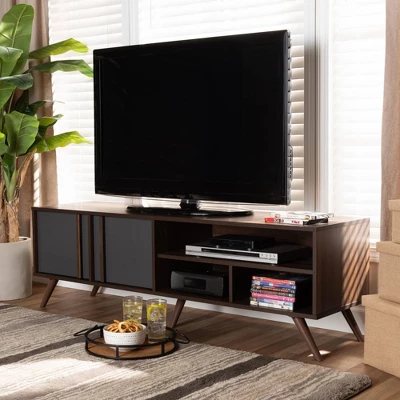 2 Door Naoki Two-Tone Wood TV Stand For TVs Up To 65" Gray/Walnut - Baxton Studio - Image 6