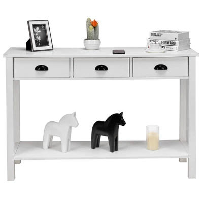 Costway 47" Console Table Hall Table Side Desk Accent Table Drawers Shelf Entryway White - Image 7