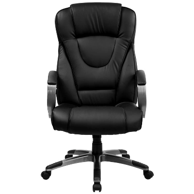 Emma And Oliver High Back Black LeatherSoft Swivel Office Chair Titanium Nylon Base/Loop Arms - Image 8