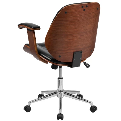 Merrick Lane Mid-Back Ergonomic Office Chair Executive Swivel Bentwood Frame Desk Chair In Black Faux Leather - Image 12