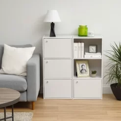 IRIS USA 3 Door Small Bookshelf Bookcase Cabinet With Doors, White