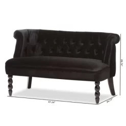 Flax Victorian Style Contemporary Velvet Fabric Upholstered 2 Seater Loveseat Black - Baxton Studio
