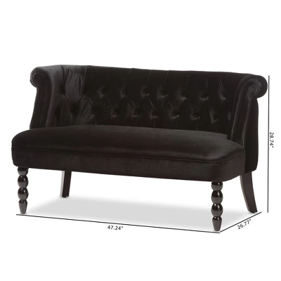 Flax Victorian Style Contemporary Velvet Fabric Upholstered 2 Seater Loveseat Black - Baxton Studio