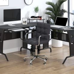 HOMCOM Modern Computer Desk Office Chair With Upholstered PU Leather, Adjustable Heights, Swivel 360 Wheels