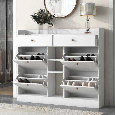 Modern Multifunctional Shoe Cabinet With 4 Turnover Drawers - ModernLuxe