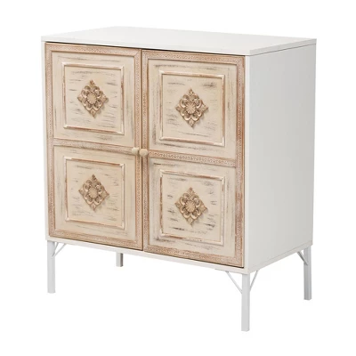 Favian Two-Tone Wood And Metal 2 Door Sideboard Dining Cabinet White/Weathered Brown - Baxton Studio - Image 3