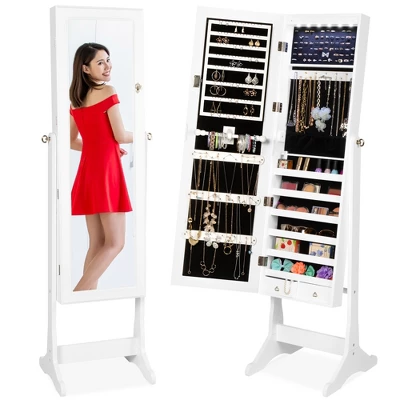 Best Choice Products 6-Tier Standing Mirror Lockable Storage Organizer Cabinet Armoire W/ LED Lights - Image 7
