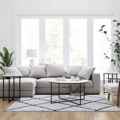 Merrick Lane Round Coffee Table Set - 3 Piece Coffee Table Set With Crisscross Frame - Coffee Table & 2 End Tables