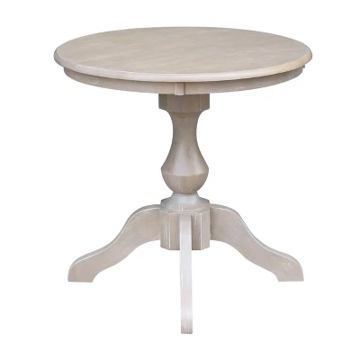 3pc Solid Wood 30"x30" Round Pedestal Dining Table And 2 Cafe Chairs Washed Gray Taupe - International Concepts - Image 2