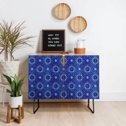 Schatzi Brown Boho Tile Credenza Black/Blue - Deny Designs