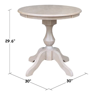 3pc Solid Wood 30"x30" Round Pedestal Dining Table And 2 Cafe Chairs Washed Gray Taupe - International Concepts - Image 3