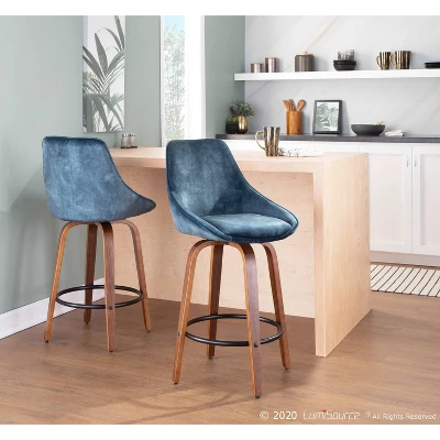 Set Of 2 25" Diana Counter Height Barstools Walnut/Blue - LumiSource - Image 7