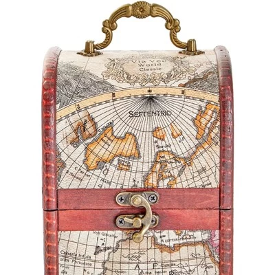 Okuna Outpost Single Wooden Wine Box Bottle Holder World Map Treasure Chest Gift Box Storage Bar Accessory - Image 3