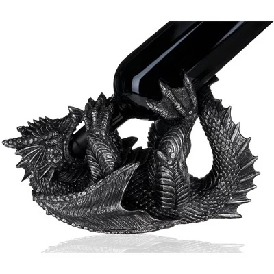True Dragon Wine Bottle Holder | Fantasy Tabletop Statue, Gothic Wine Accessory, Soft Base Protects Tables, Pewter Color Finish - Image 2