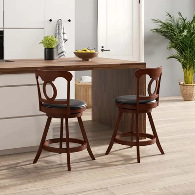 Costway Set Of 2 Bar Stools Swivel Counter Height Chairs With Footrest For Kitchen