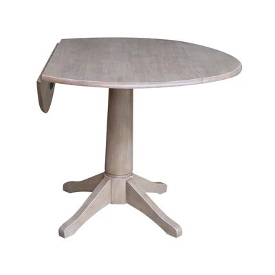 Alexandra Round Dual Drop Leaf Pedestal Table Washed Gray Taupe - International Concepts - Image 5