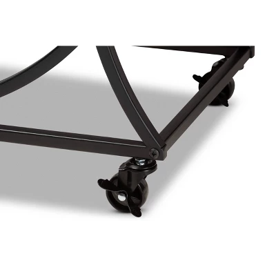 Dania Antique Vintage Industrial Metal And Wood Mobile Wine Bar Cart Black/Walnut - Baxton Studio - Image 5