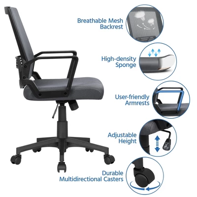 Yaheetech Adjustable Mid-Back Office Chair Computer Chair With Wheels - Image 3