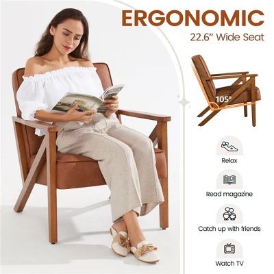 Yaheetech Faux Leather Armchair Accent Chair With Wood Legs For Living Room - Image 4