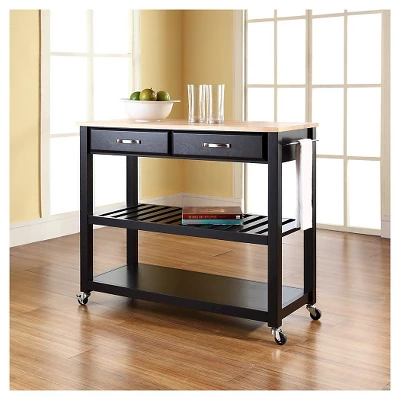 Natural Wood Top Kitchen Cart/Island With Optional Stool Storage - Crosley - Image 4