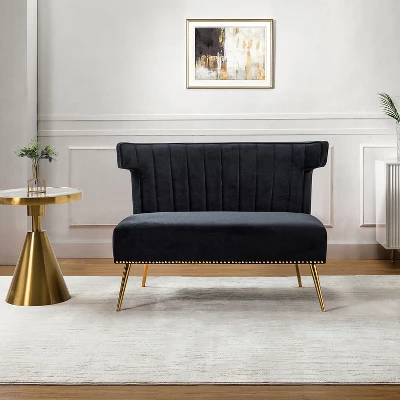 Cadmus 46" Modern Velvet Armless Loveseat With Channel-tufted Wingback For Living Room And Drawing Room| KARAT HOME - Image 19