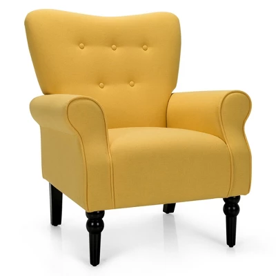 Costway Modern Accent Chair W/ Tufted Backrest & Rubber Wood Legs - Image 8