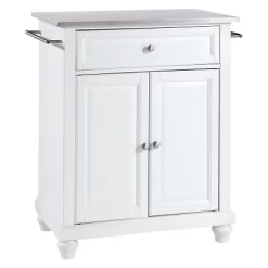 Cambridge Stainless Steel Top Portable Kitchen Island - White - Crosley