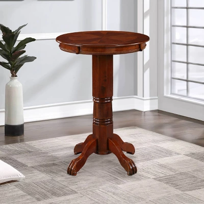 42" Wood Pub Bar Table With Sunburst Design And Carved Pedestal Dark Brown - Benzara - Image 5