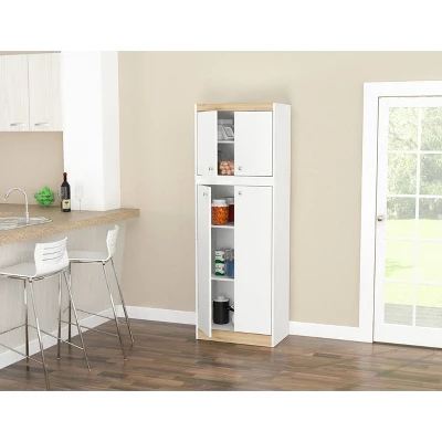 4 Doors Kitchen Storage Cabinet White/Oak - Inval - Image 2