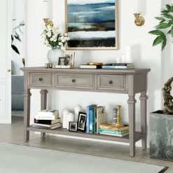 Retro Console Table With Drawers And Shelf-ModernLuxe