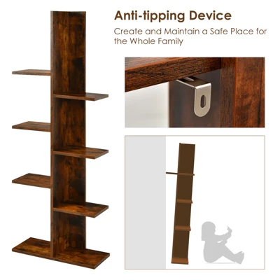 Tangkula Modern Multi-Layer Bookshelf Floor Standing Bookcase W/Anti-fall Device Storage Rack For Home Office Rustic - Image 8