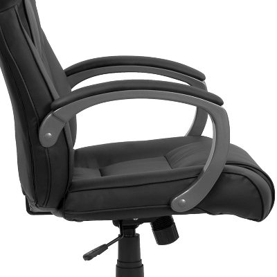 Emma And Oliver High Back Black LeatherSoft Swivel Office Chair Titanium Nylon Base/Loop Arms - Image 5