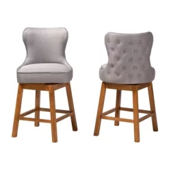 2pc Gradisca Wood Swivel Counter Stool Set Gray/Walnut Brown - Baxton Studio