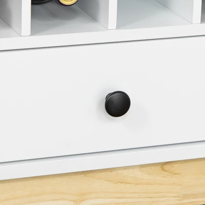 HOMCOM Glass Door Bar Cabinet With Storage In 12-Bottle Wine Rack, Drawer, & Shelves, Sideboard Buffet Cabinet Kitchen & Dining Room Cabinet, White - Image 5