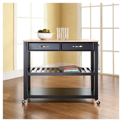 Natural Wood Top Kitchen Cart/Island With Optional Stool Storage - Crosley - Image 3