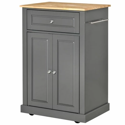 HOMCOM Rolling Kitchen Island Cart, Portable Serving Trolley Table With Drawer, Adjustable Shelf And 2 Towel Racks, Gray - Image 3